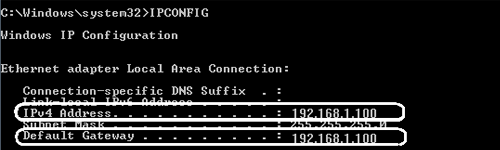 Windows Command Prompt, IPv4 Address, Default Gateway